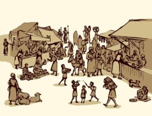 Illustration of village life in Judea. 